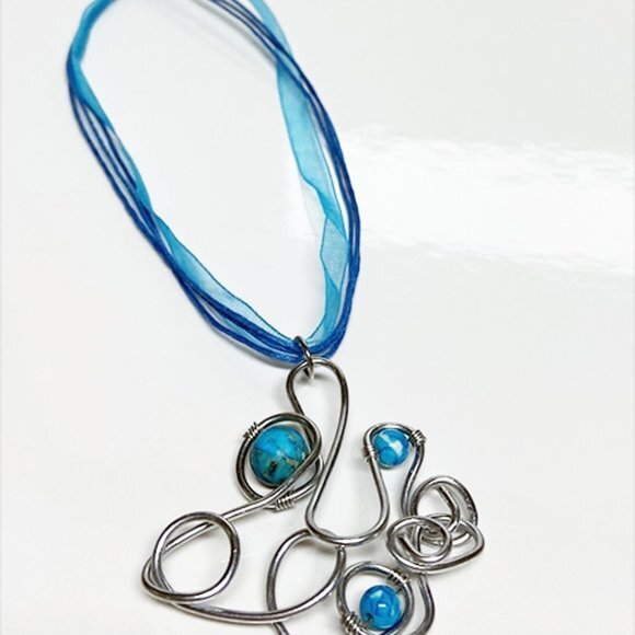 Exquisite Hand Crafted Stainless Steel Wire Necklace with Blue Dyed Jasper Bead - Picture 8 of 10